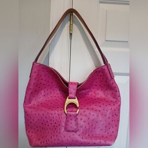 Dooney & Bourke Pink Ostrich-Embossed Hobo Shoulder Bag